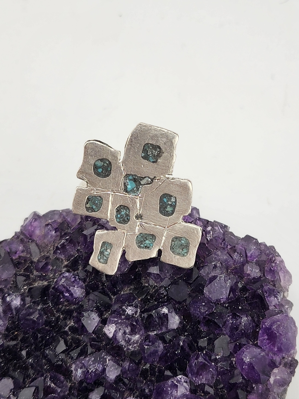 INLAY TURQUOISE ADJUSTABLE RING HANDMADE STERLING - Picture 8 of 12